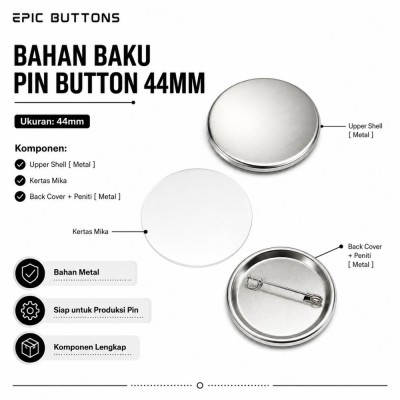Bahan Baku Pin Button 44mm Metal Back | Blank Pin Upper Shell Mika Back Cover Peniti untuk Mesin Press